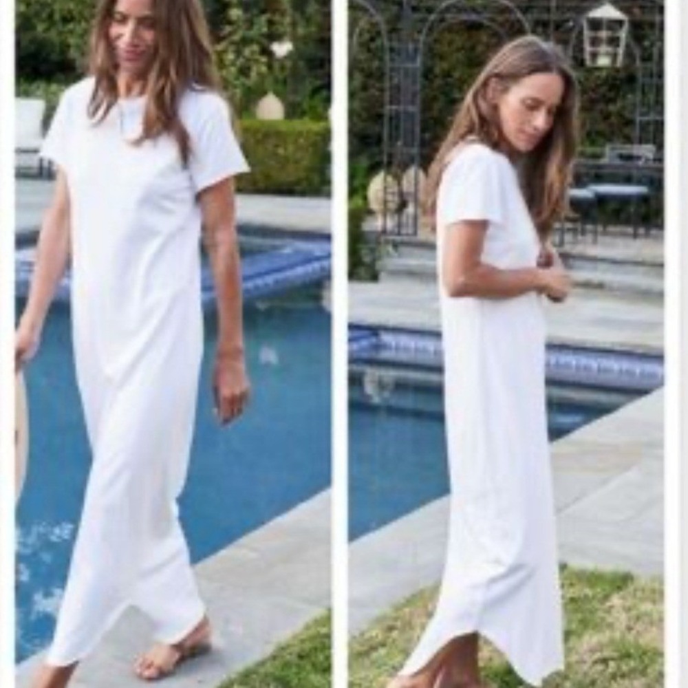 Frank & Eileen Tee Lab T-Shirt Maxi Dress SZSmall White Jersey Knit Short Sleeve - Picture 3 of 13